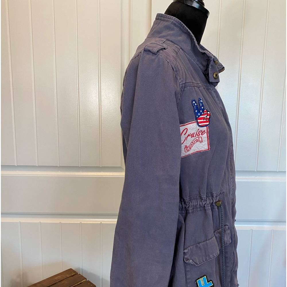 Miss London Faded Distressed Blue Drawstring Patched Jacket - Picture 6 of 15